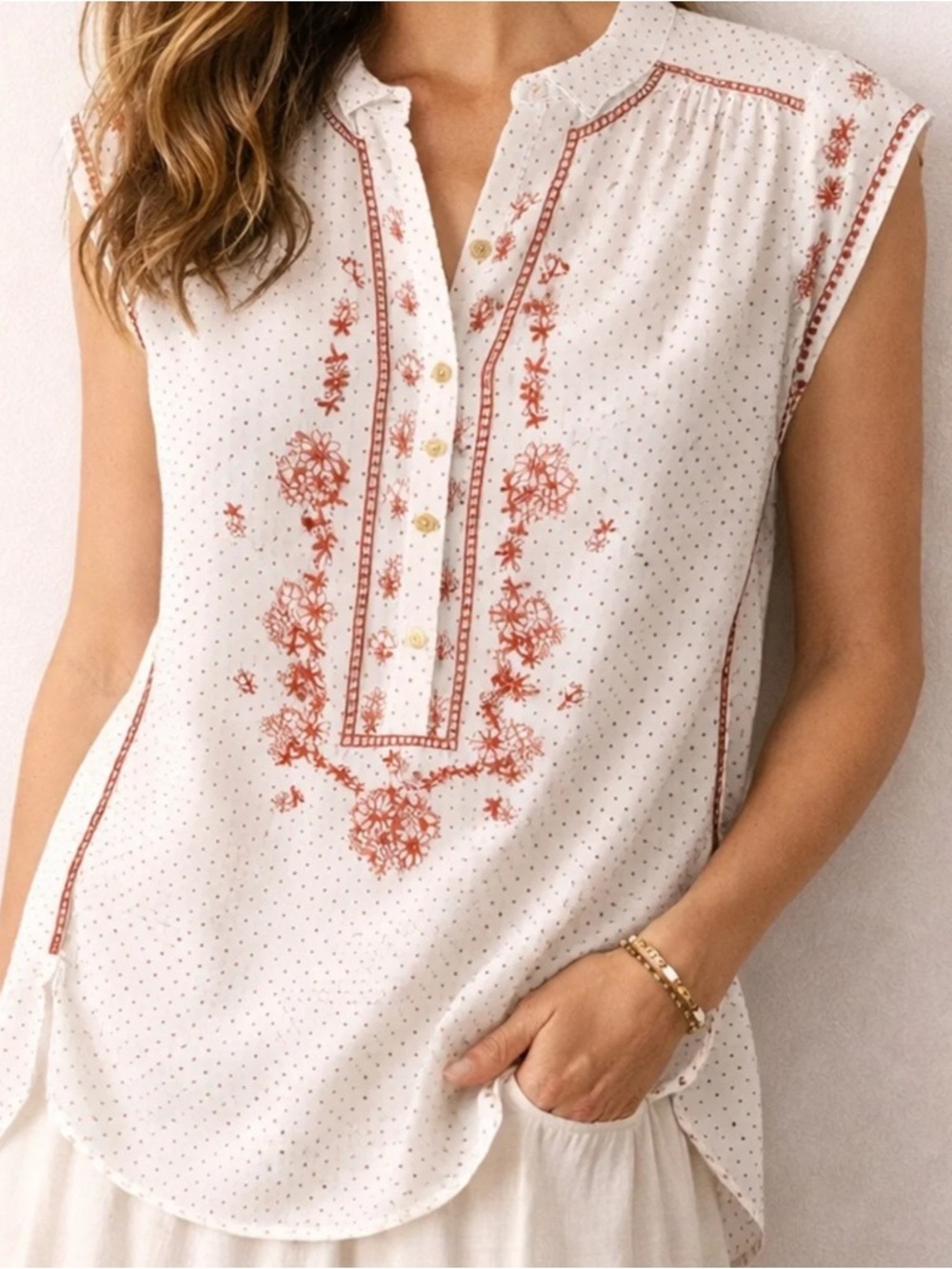 Anthropologie White Blouse with Embroidery